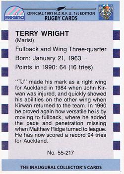 1991 Regina NZRFU 1st Edition #55 Terry Wright Back